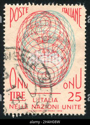 ITALIEN - UM 1956: Briefmarke gedruckt von Italien, zeigt Globe, um 1956 Stockfoto