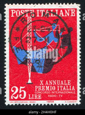 ITALIEN - UM 1958: Briefmarke gedruckt von Italien, zeigt Tänzer und Antenne, um 1958 Stockfoto