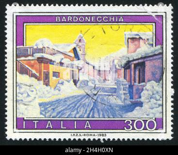 ITALIEN - UM 1983: Briefmarke gedruckt von Italien, zeigt Bardonecchia, um 1983 Stockfoto