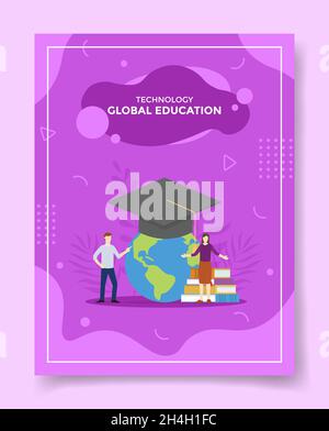 Globales Bildungskonzept für Vorlage von Bannern, Flyern, Büchern und Vektorgrafik für Zeitschriftencover Stockfoto
