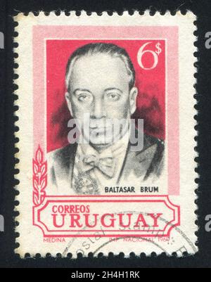 URUGUAY - UM 1969: Briefmarke gedruckt von Uruguay, zeigt Baltasar Brum, um 1969 Stockfoto