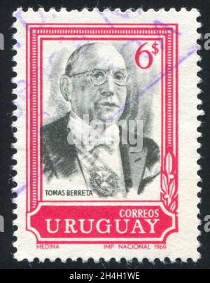 URUGUAY - UM 1969: Briefmarke gedruckt von Uruguay, zeigt Tomas Berreta, um 1969 Stockfoto