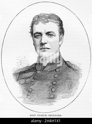 Gravur von Charles William de la Poer Beresford, 1. Baron Beresford, GCB, GCVO, FRSGS (11846 – 1919), gestylt Lord Charles Beresford zwischen 1859 und 1916, britischer Admiral und Mitglied des Parlaments. Stockfoto
