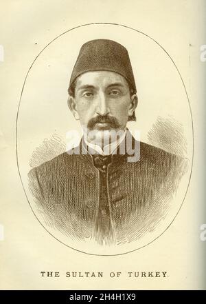 Eingraviertes Porträt des Sultans der Türkei, Abdul Hamid II. Oder Abdülhamid II. (1842 – 1918), der als 34. Sultan des Osmanischen Reiches regierte - der letzte Sultan, der die effektive Kontrolle über den zerbrechenden Staat ausübte. Stockfoto