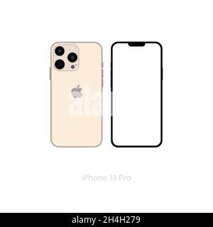 Realistisches Gold iPhone 13 pro mockup, Smartphone Vektor weißen Bildschirm, iPhone mockup Stock Vektor