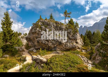 Steinstadt unterhalb des Langkofels, Sellajoch, Südtirol Stockfoto