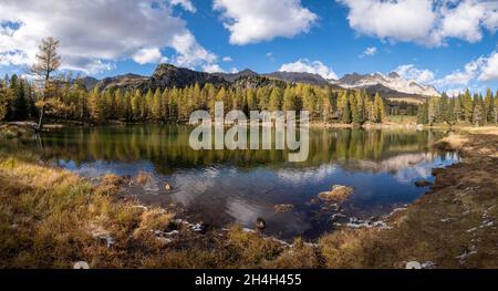 Lago di San Pellegrino, Passo San Pellegrino, Trentino, Italien Stockfoto