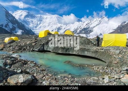 Khan Tengri Basislager, Central Tian Shan Mountains, Kirgisistan un Grenze, Kirgisistan, China Stockfoto