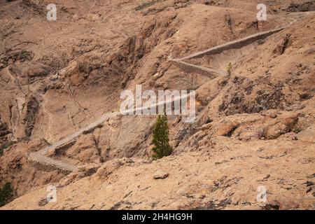 Gran Canaria, zentraler montainous Teil der Insel, Las Cumbres, dh die Summits, Landschaften entlang der beliebten Wanderroute Camino de Plata Stockfoto