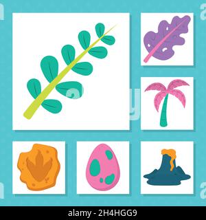 Natur und Dinosaurier Ikonen gesetzt Stock Vektor