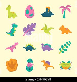 Natur und niedliche Dinosaurier Symbol Set Stock Vektor