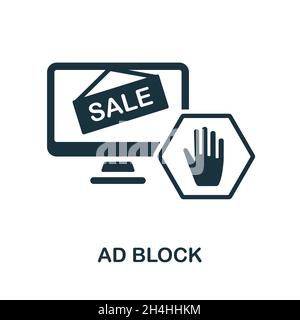 Symbol für Anzeigenblock. Monochromes Schild aus der Social-Media-Marketing-Sammlung. Creative Ad Block Icon Illustration für Webdesign, Infografiken und mehr Stock Vektor