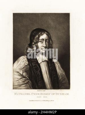 Nathaniel Crew, 3. Baron Crew, Bischof von Durham, 1633-1731, in klerikalen Gewändern. Mezzotinta-Stich von Robert Dunkarton nach einem Porträt von Richard Earlom und Charles Turners Portraits of Characters Illustrious in British History Graved in Mezzotinto, herausgegeben von S. Woodburn, London, 1814. Stockfoto