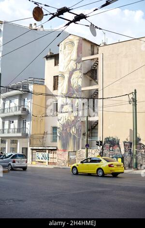 Sokrates und Plato, Grafitti in Athen, Griechenland Stockfoto