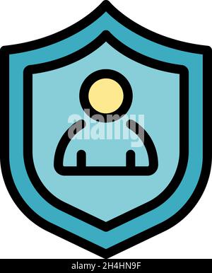 Mann im Schild Symbol. Umriss Mann in Schild Vektor Symbol Farbe flach isoliert Stock Vektor