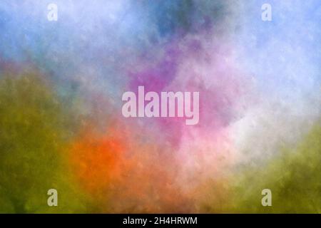 Grüner, gelber, blau-oranger Wolkenhintergrund Stockfoto