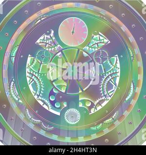 Clockwork Nahaufnahme in Regenbogenfarben. 3d-Rendering Stockfoto