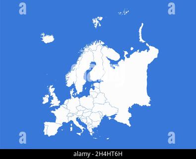 Europakarte, separate Staaten, blauer Hintergrund, leer Stockfoto