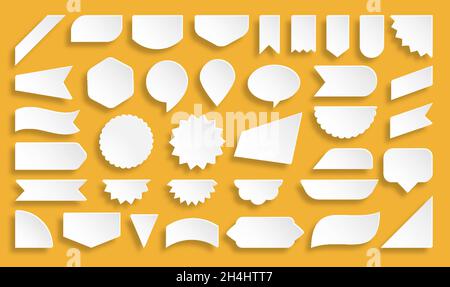 Preisschild weißes Papier geschnitten Set. Leere Vorlage für Rabatt-Etikett. Band Sonderverkauf, neue Hot Deal, Premium-Qualität Produkt-Banner. Beste Wahl bietet Förderung Nachricht Flagge Text Rahmen Aufkleber Design Stock Vektor