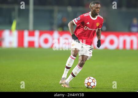 Bergamo, Italien. November 2021. Aaron Wan-Bissaka (29) von Manchester United während der UEFA Champions League, Gruppe F Fußballspiel zwischen Atalanta BC und Manchester United am 2. November 2021 im Gewiss Stadium in Bergamo, Italien - Foto: Nigel Keene/DPPI/LiveMedia Kredit: Unabhängige Fotoagentur/Alamy Live News Stockfoto