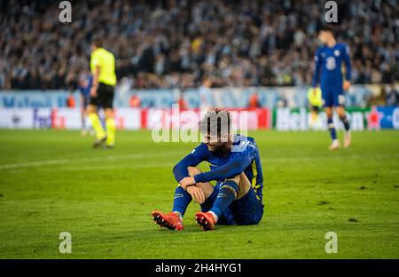 Malmö, Schweden. November 2021. Christian Pulisic (10) vom FC Chelsea beim Champions-League-Spiel zwischen Malmo FF und Chelsea im Eleda Stadion in Malmö. (Foto: Gonzales Photo/Alamy Live News Stockfoto