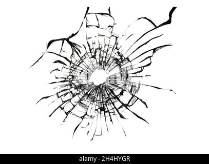 Kaputtes Fenster, Hintergrund aus zerrissenem Glas. Abstrakte Textur auf weißem Hintergrund. Stockfoto