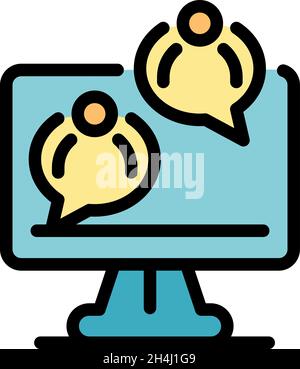 Symbol für Online-Meetings. Kontur Online-Meeting Vektor Symbol Farbe flach isoliert Stock Vektor