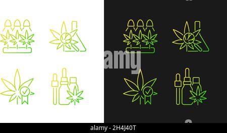Gradientensymbole für den Cannabisanbau sind für den dunklen und hellen Modus eingestellt Stock Vektor