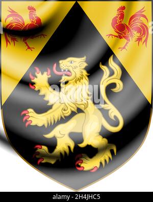 3D Wallonisch-Brabant Wappen, Belgien. 3D-Illustration. Stockfoto