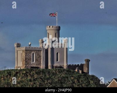 Motte und Bailey in Donaghadee, Nordirland, Großbritannien Stockfoto