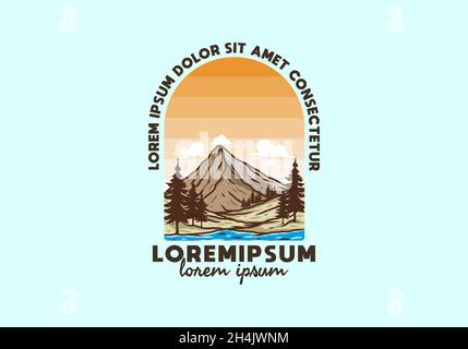 Berg und Pinien Linie Kunst Illustration Design Stock Vektor