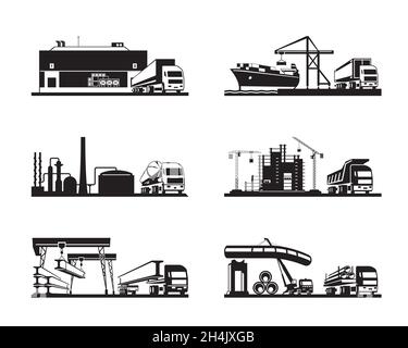 LKW für verschiedene Branchen in Perspektive - Vektordarstellung Stock Vektor