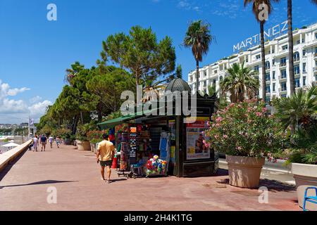 Frankreich, Alpes-Maritimes, Cannes, La Croisette, lange Promenade mit Palmen und Pinien, Majestic Hotel, Barriere Group Stockfoto