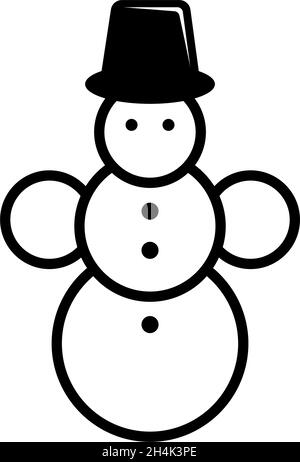 Winter Schneemann mit Eimer Kappe auf Kopf. Abbildung des Symbols für flache Vektorgrafik. Einfaches schwarzes Symbol auf weißem Hintergrund. Winter Schneemann mit Eimer auf Kopf SIG Stock Vektor