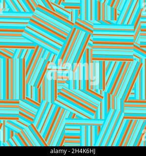 Abstraktes geometrisches Nahtloses Muster durch Streifen. Farbenfroher Vektorhintergrund in türkis und orange Farben. Stock Vektor