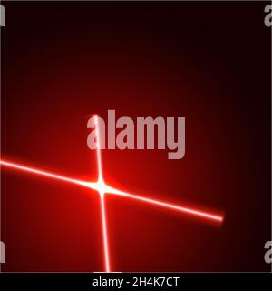 Vektor leuchtend rote Laserstrahlen isoliert auf dunklem Hintergrund mit hellen Fackeln. Stock Vektor
