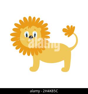 Lustiger Löwe. Niedliche Cartoon afrikanischen Tier. Vektor-Illustration isoliert auf weißem Hintergrund für Kinderbücher, Poster, Kleidung, Alphabetische Karten. Stock Vektor