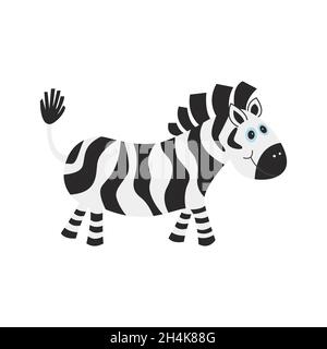 Lustige Zebra drucken.Cartoon niedlichen afrikanischen Tier. Flaches Design Vektor-Illustration für Kinderbücher, Poster, Kleidung, Alphabetische Karten. Stock Vektor