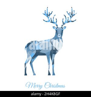 Niedrig poly Dreieck Hirsch. Weihnachtskarte mit Rentieren isoliert auf weißem Hintergrund. Vektor-Illustration im Origami-Stil. Stock Vektor