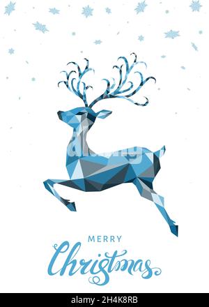 Weihnachtliche Rentiere mit niedrigem Poly-Dreieck. Weihnachtskarte mit goldenem Hirsch auf schwarzem Hintergrund. Vektor-Illustration im Origami-Stil. Stock Vektor