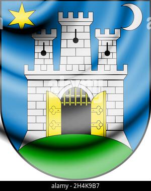 Zagreb Wappen, Kroatien. 3D-Illustration. Stockfoto