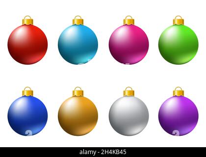 Set von realistischen bunten Weihnachtskugeln auf weißem Hintergrund isoliert. Vektor Xmas Baumschmuck. Stock Vektor