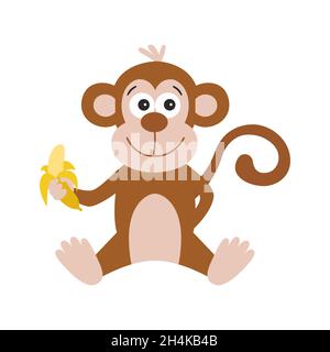 Lustiger Affe mit Banane. Niedliches Cartoon-Tier. Vektor-Illustration für Kinderbücher, Poster, Kleidung, Alphabetische Karten. Stock Vektor