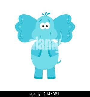 Lustiger blauer Elefant. Niedliches Cartoon-Tier. Vektor-Illustration isoliert auf weißem Hintergrund für Kinderbücher, Poster, Kleidung, Alphabet-Karte Stock Vektor