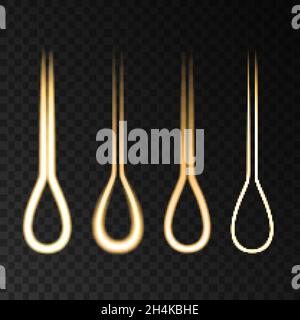 Gold Neon Haarfollikel Set. Goldener spezieller Lichteffekt. Vektor-Vorlage für Transplantation, Pflege Kosmetik, Shampoo, Balsam Verpackung Design. Stock Vektor