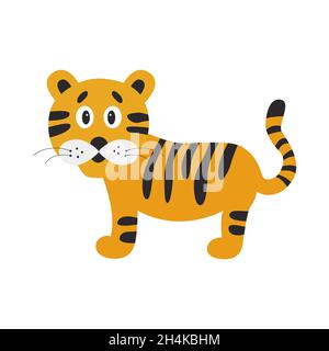 Cartoon niedlichen Tiger. Lustige flache Design-Vektor-Illustration für Kinderbücher, Poster, Kleidung, Alphabetische Karten. Stock Vektor