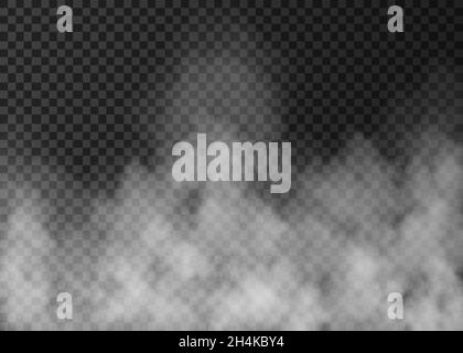 Weißer Nebel isoliert auf transparentem Hintergrund. Realistische Vektor Feuer Rauch oder Dampf Textur . Stock Vektor
