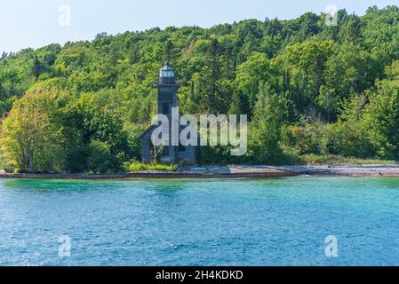 Grand Island East Channel Light im Sommer. Michigan Stockfoto