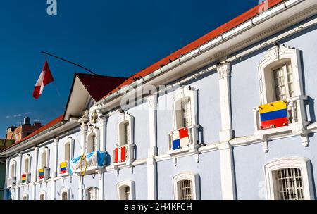 Gebäude im Zentrum von Puno in Peru Stockfoto