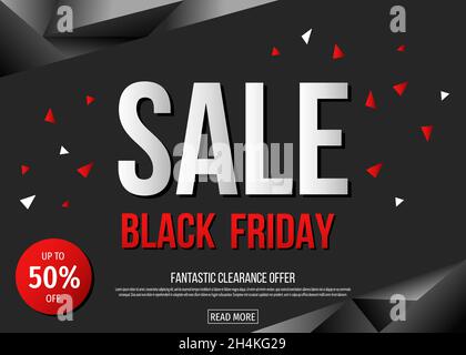 Black Friday Verkauf Poster Vorlage auf polygonalen Hintergrund. Rabatt. Fantastic Sonderangebote Banner: 50% Rabatt. Vektorgrafik Stock Vektor